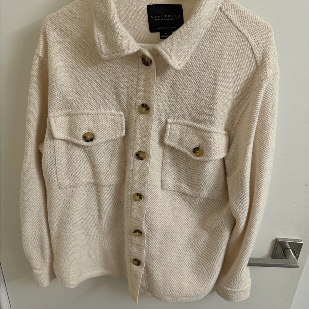 Sanctuary Cream Button-Front Utility Jacket Shacket